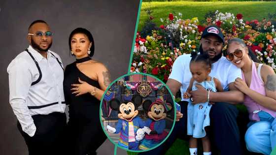 Tonto Dikeh’s ex Olakunle Churchill and family enjoy quality time in Disneyland, show off receipts