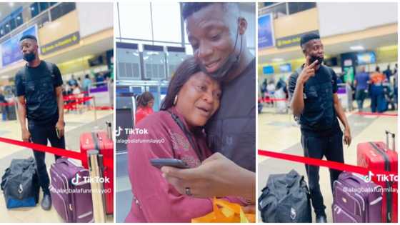 Nigerian mum emotional, holds son tight at airport as he leaves the country, touching video goes viral
