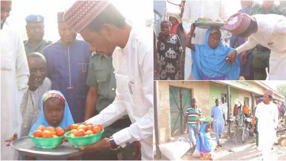 Sanata Elisha Abbo ya yiwa yarinya 'yar shekara 4 da aka kasawa tallar timatir juye, inda ya ba ta naira dubu 50