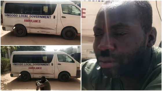Does he own a mortuary? Reactions as police arrest 40-year-old 'patient' for allegedly stealing ambulance, photos emerge