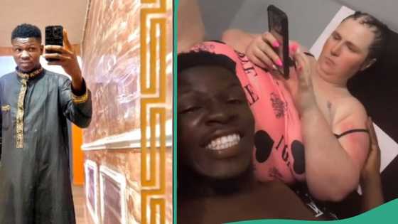 "Na chicken incantation I use": Young man brags as he flaunts his 'fresh' oyinbo lover, video trends