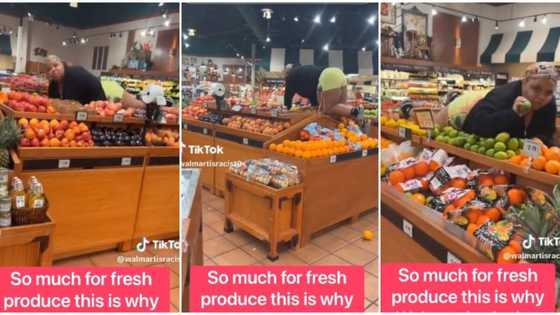 "This is too embarrassing": Lady causes stir as she enters superstore, lies on fruits like bed, video emerges