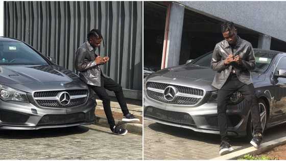 Rapper Lil Kesh strikes a pose with his newly acquired Mercedes Benz (photos)