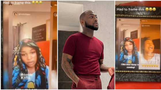 I had to do this: Excited Nigerian lady frames snapshots of Davido reposting her on Instagram, shares video