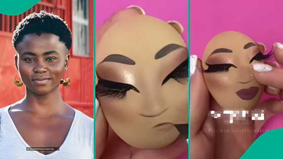 "It's so fine": Lady trends as she turns egg into human lookalike with make-up, result melts hearts