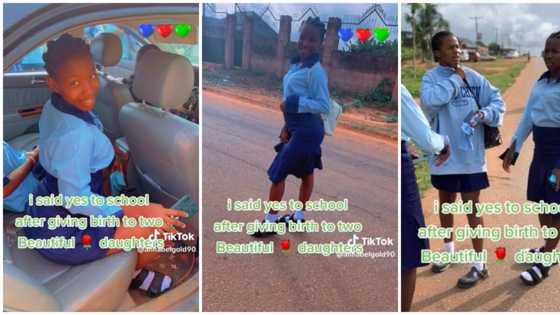 "Never too late": Young Nigerian girl starts secondary school after delivering 2 kids, wears uniform & socks