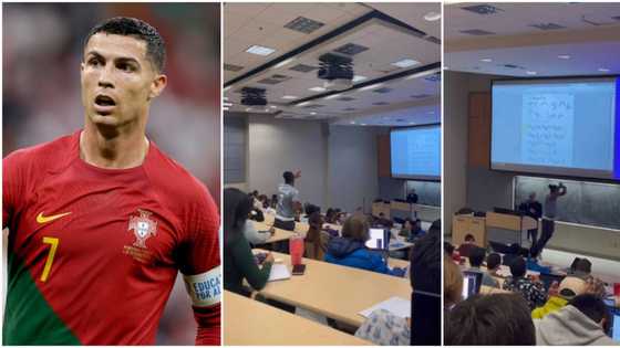 Drama as student interrupts Oyinbo lecturer, does C. Ronaldo's 'Siu' celebration in front of class