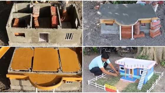 "It's a N100 million house in Lagos": Talented man constructs tiny mansion from start to finish in viral video