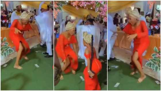 Nigerian lady steals show at wedding ceremony, scatters dance floor with fast legwork moves in viral video