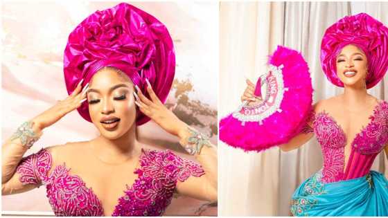 Fans gush as Tonto Dikeh shows off ageless beauty in new lavish Aseobi style: "Goddess of beauty"