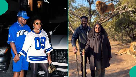 Veekee James, husband take walk with giant lions, share pictures, video amid pregnancy speculations