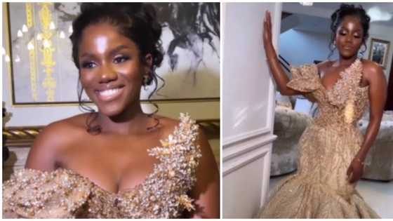 Wedding fashion: Bride's breathtaking gold reception dress leaves internet users in awe