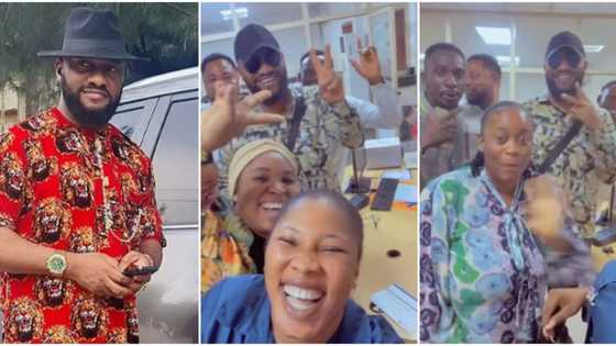 Yul Edochie shares video, brags as fans hail him inside Abuja bank: "This is embarrassing"