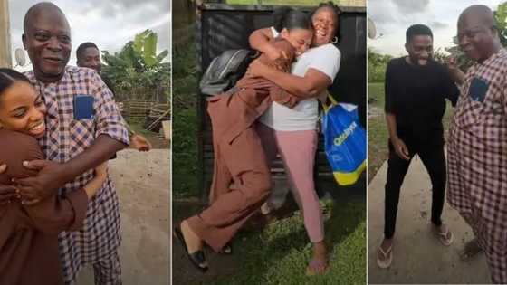 "We've known each other for 9 years": Man secretly returns to Nigeria with girlfriend, surprises parents in video