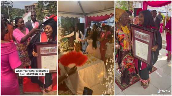 Family celebrates lady's graduation from Harvard like wedding event, she dances with her framed certificate