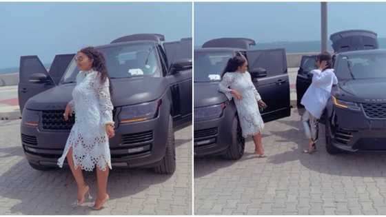 Range Rover gang: Actress Mercy Aigbe and friend Abike Domina film video with their luxury cars