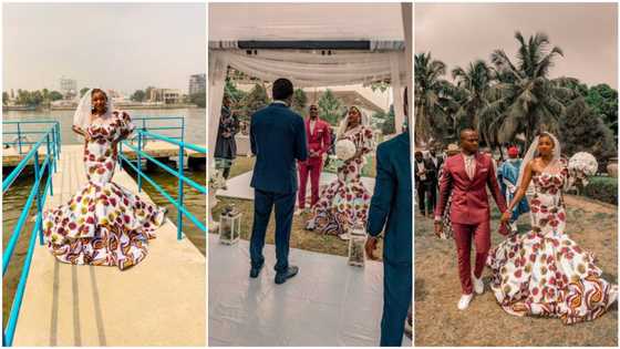Pretty Nigerian woman wears ankara-styled gown on her wedding day