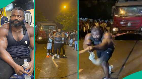 Kizz Daniel’s bouncer pulls big truck with a rope in Calabar, clip trends: "Na who Zazu beat b dis?"