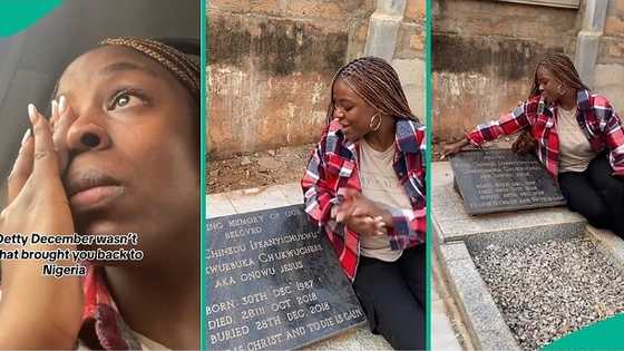 Abroad-based lady tearfully returns to Nigeria to visit late brother's graveside, video trends