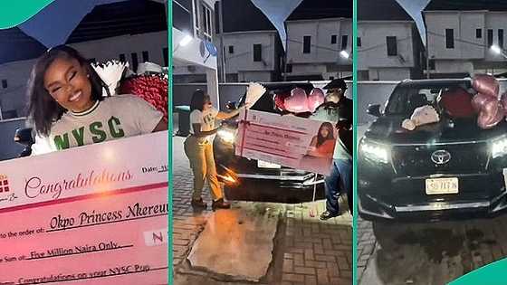 Female corps member gets brand-new car, N5 million on POP day, video gets attention online