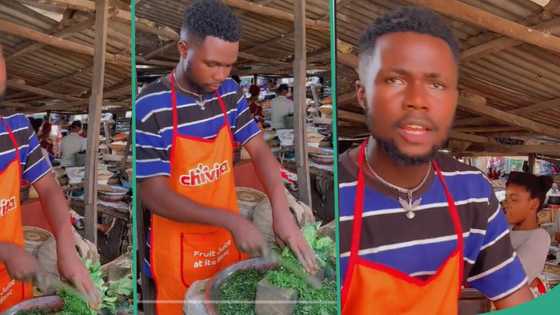 "That's how Moses Bliss started": Handsome young man selling ugu goes viral as he cuts with speed