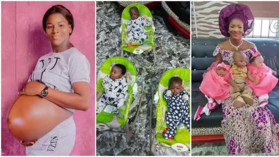 "Mama of triplets": Lady flaunts large baby bump, welcomes 3 kids at once, cute video trends