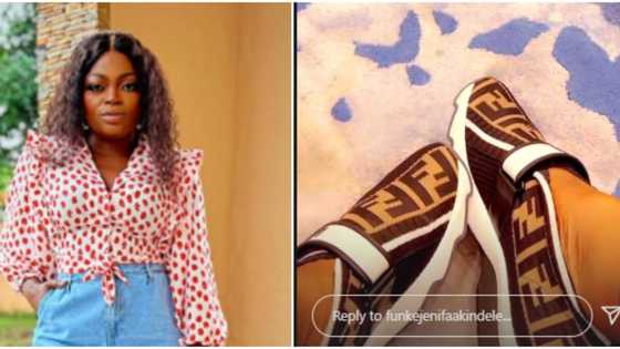 I go match you everywhere: Funke Akindele threatens to overuse expensive shoes she bought with last savings