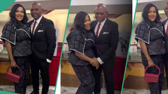 So humble: Video of Toyin Abraham kneeling to greet Tony Elumelu at event causes stir