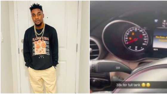 "Dashboard lit up like a Christmas tree": Netizens drag MC Oluomo's son for bragging about N30k full tank