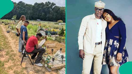 Sound Sultan's widow Farida & their kids visit his gravesite with flowers: "Nothing dey this life"