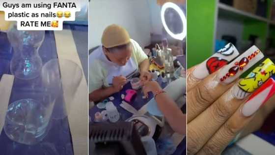 "She get talent, beauty and brains": Nigerian lady uses plastic fanta bottle to make artificial nails for client