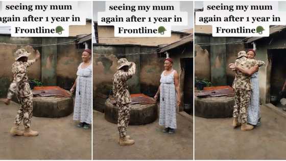 After 1 year of fighting war, Nigerian soldier reunites with his mum in emotional video, marches for her