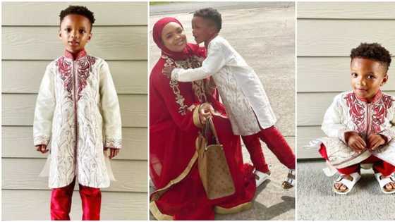 Young Alhaji: Wizkid’s lookalike 2nd son shares dashing photos as he dresses up for Eid-el-Fitr