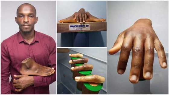 Nigerian man creates artificial fingers, legs, hands with dark skin, photos wow people