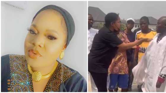 Video: Toyin Abraham placates area boys who tried to disrupt her movie set