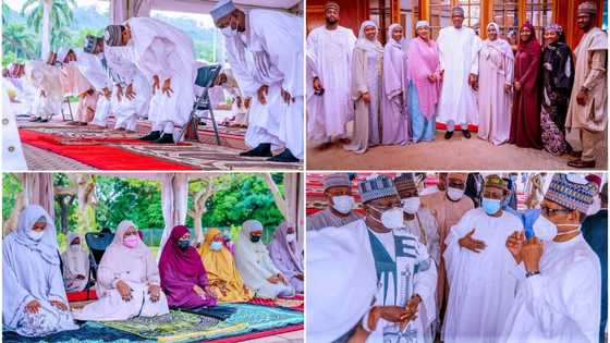 Hotunan shugaba Buhari yayin sallar idi, cikin 'yan majalisa da iyalansa a Aso Rock