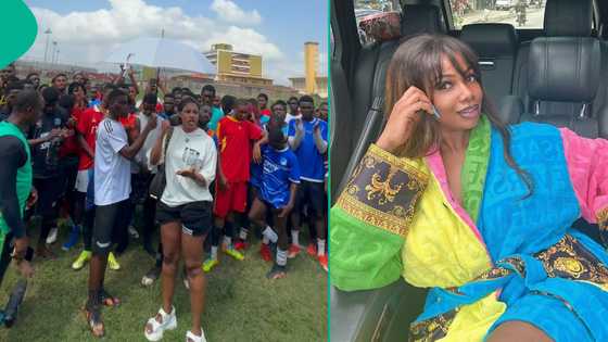 Videos from Tacha FC's open trial as she makes promises if footballers win N50m prize