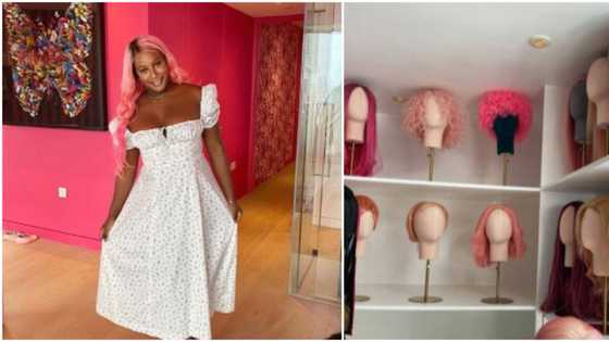 Real life Barbie doll: DJ Cuppy speaks on room dedicated to her almost 40 pink wigs in new UK penthouse