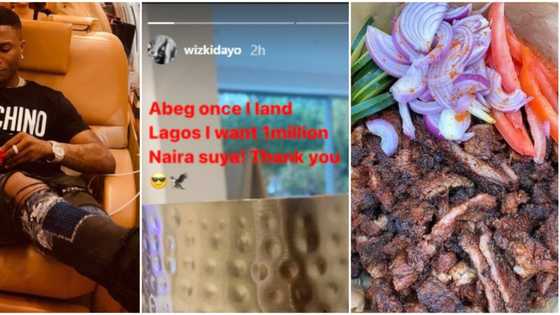 With or without onion? Fans react as Wizkid demands for N1 million worth of suya upon his arrival in Lagos