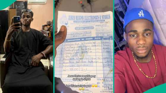Man displays his father's old receipt showing amount he bought TV, generator, others in 2010