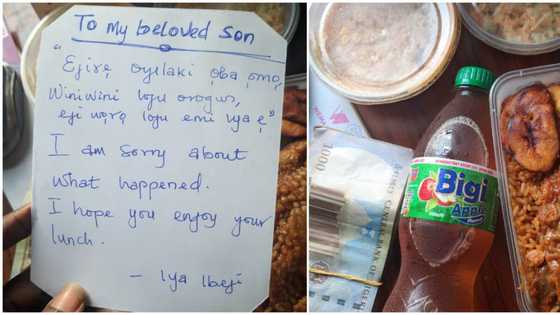 Nigerian mum sends son delicious meal, touching letter as peace offering after offending him