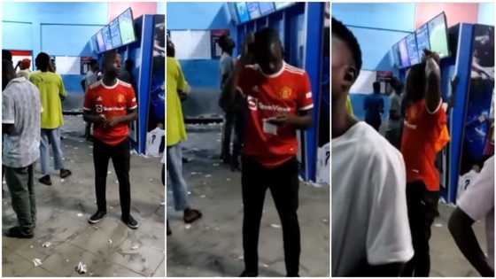 Omo, his bet cut: Man in Man U shirt throws away his betting slips, puts hands on his head in regret in video