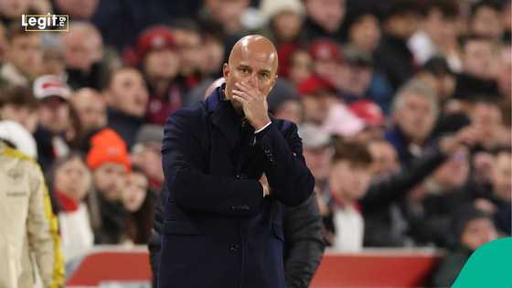 Arne Slot reacts after Liverpool loses 3-2 to Brentford at Gtech Community Stadium