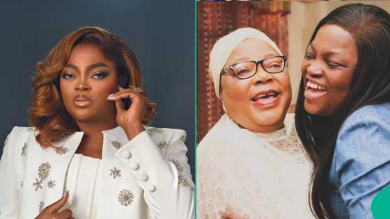 Funke Akindele in tears while speaking about late mum's role in her career: "She raised us well"