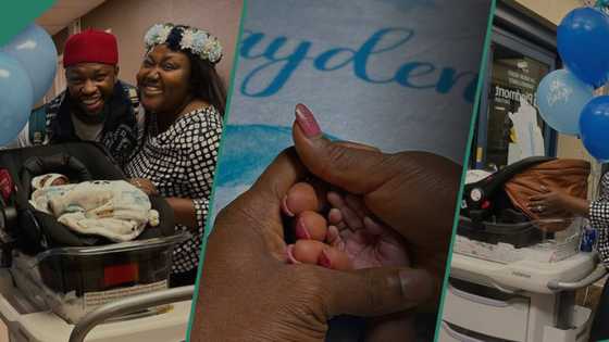 Stan Nze & wife Blessing Obasi welcome baby boy, video of them leaving hospital warms hearts