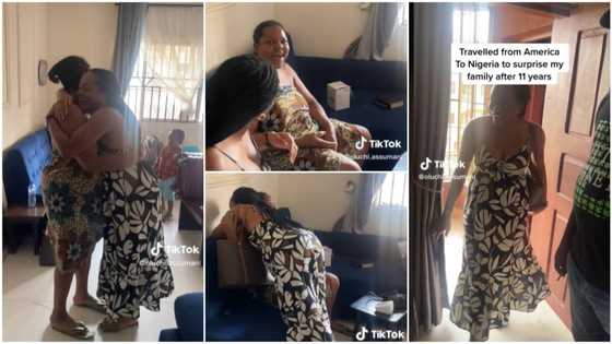 "I miss home": Nigerian lady gives family surprise visit after spending 11 years in America, her mum screams