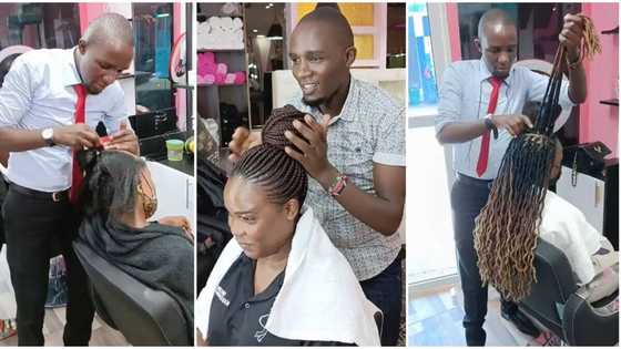 "You are good": Handsome man who makes female hair goes viral, video of his braiding skills attracts ladies