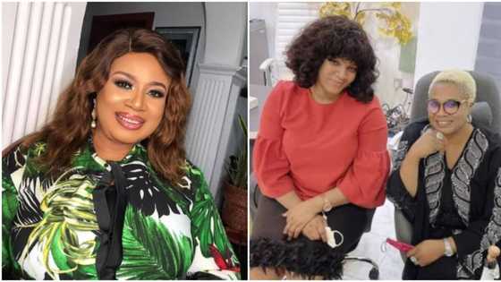 Veteran actress Dolly Unachukwu makes big return to Nollywood, hangs out with Omotola in new photo