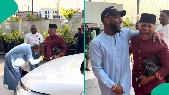 Davido and Bright Chimezie finally meet in Lagos, OBO prostrates to greet him: “Maximum respect”