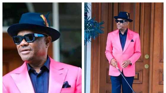 “No sneakers in suit”: Photos emerge as Governor Wike steps out with the drip, Nigerians react